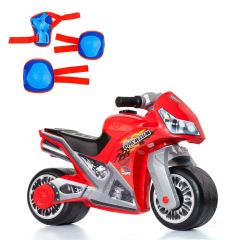 Lauflernhilfe Motorrad Molto Cross Premium Rot + Skating-Schutz Blau